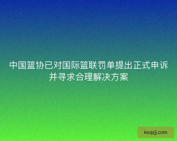中国篮协已对国际篮联罚单提出正式申诉并寻求合理解决方案